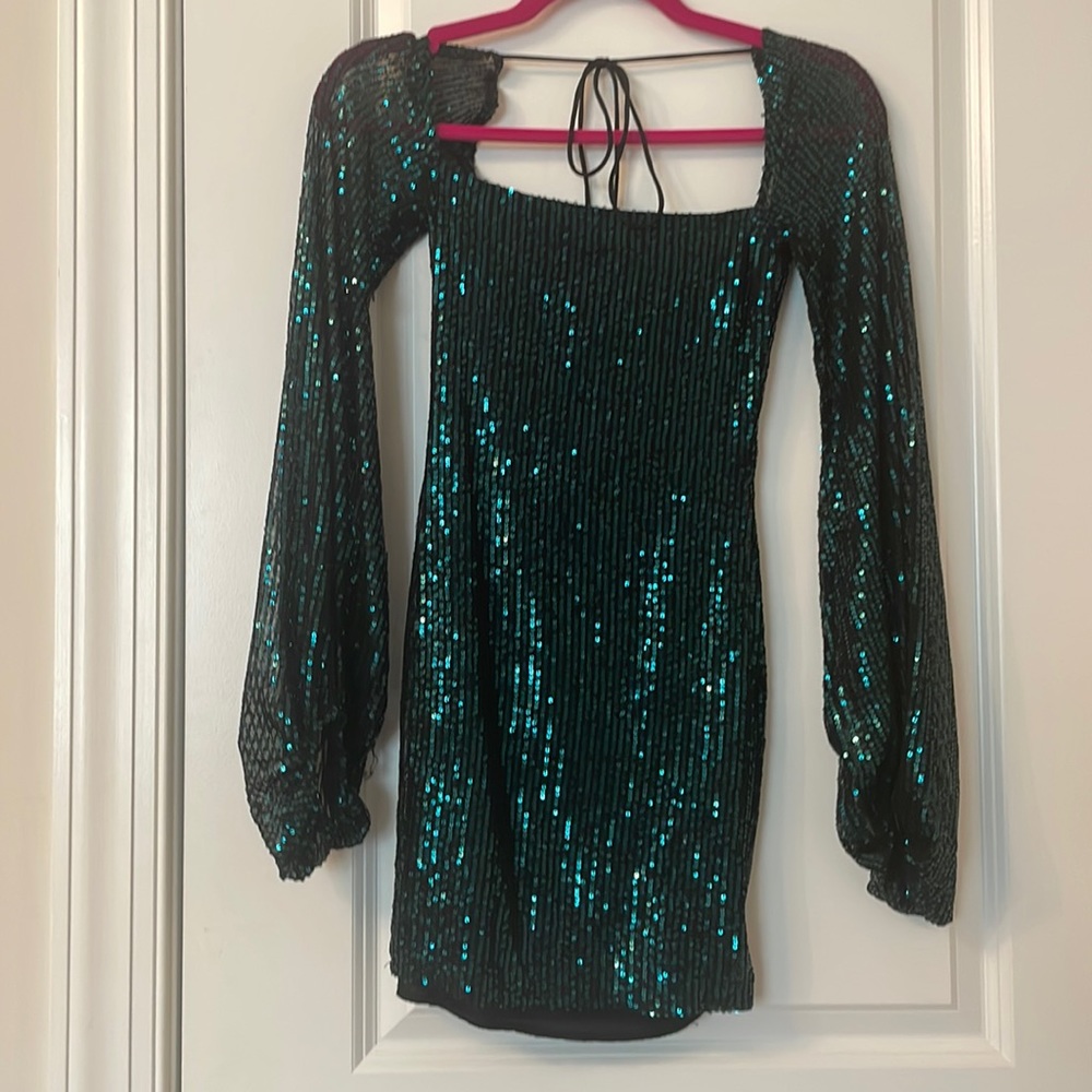 Green sparkle mini dress